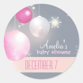 Pink Silver Gray Winter Baby Girl Dusche Runder Aufkleber