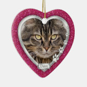 Pink Silver Heart Pet Cat Memorial Foto Weihnachte Keramik Ornament (Rechts)