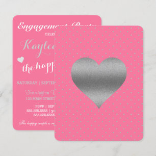 Pink & Silver Heart Polka Dot Brautparty Party Einladung