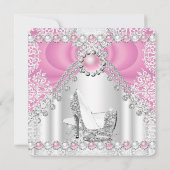 Pink Silver High Heels Pearl Birthday Party 3 Einladung (Rückseite)
