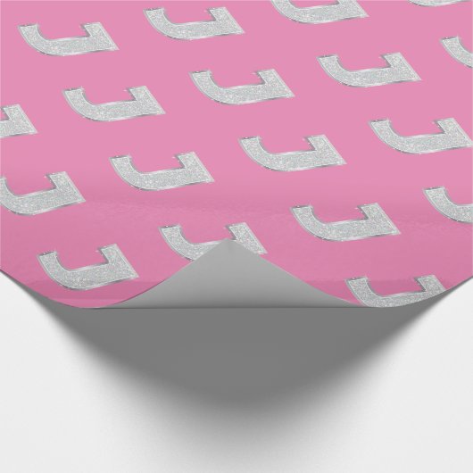 Pink Silver Letter J Geschenkpapier (Ecke)