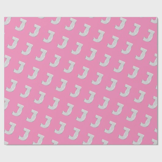 Pink Silver Letter J Geschenkpapier (Flach)