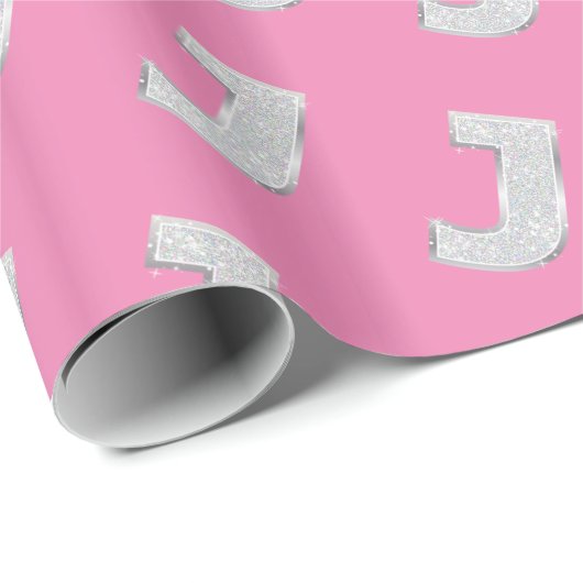 Pink Silver Letter J Geschenkpapier (Rolleneckpunkt)