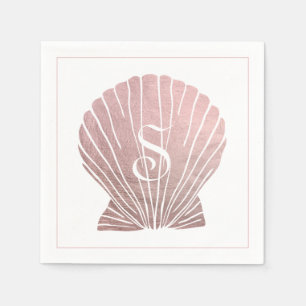 Pink Silver Metallic Monogram Beach Wedding Serviette