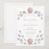 Pink Silver Metallic Seashells Beach Wedding Einladung (Vorne/Hinten)