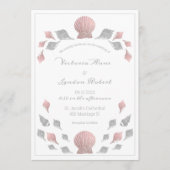 Pink Silver Metallic Seashells Beach Wedding Einladung (Vorderseite)