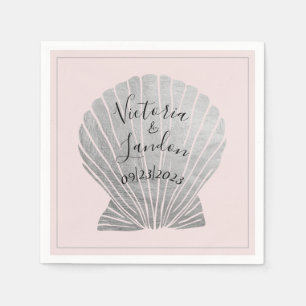 Pink Silver Metallic Seashells Name Beach Hochzeit Serviette