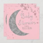 Pink & Silver Moon & Stars Kinderdusche Einladunge Einladung (Vorne/Hinten)
