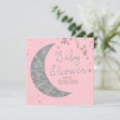 Pink & Silver Moon & Stars Kinderdusche Einladunge Einladung (Stehend Vorderseite)