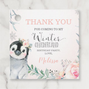 Pink Silver Penguin Winter Onederland Geburtstag Geschenkanhänger