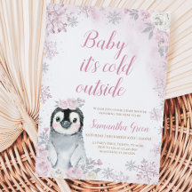 Pink Silver Pinguin Baby Dusche