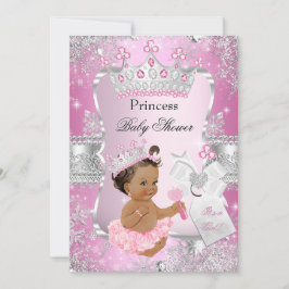 Pink Silver Princess Baby Dusche Brünett Girl Einladung