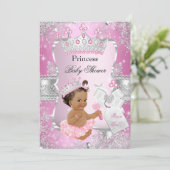 Pink Silver Princess Baby Dusche Brünett Girl Einladung (Stehend Vorderseite)