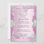 Pink Silver Princess Baby Dusche Brünett Girl Einladung (Rückseite)