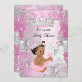 Pink Silver Princess Baby Dusche Brünett Girl Einladung (Vorne/Hinten)
