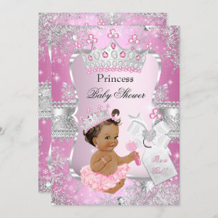 Pink Silver Princess Baby Dusche Brünett Girl Einladung