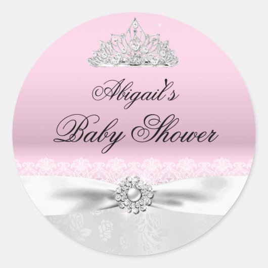 Pink & Silver Princess Tiara Babyaufkleber Runder Aufkleber (Vorderseite)