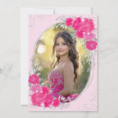 Pink Silver Quinceañera Flower 15th Birthday Photo Einladung (Rückseite)