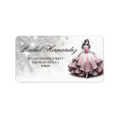 Pink & Silver Quinceañera Girl Adressaufkleber (Vorne)