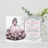 Pink & Silver Quinceañera Girl Einladung (Stehend Vorderseite)