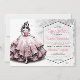 Pink & Silver Quinceañera Girl Einladung