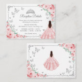 Pink Silver Quincenarea Reception Details Begleitkarte (Vorne/Hinten)