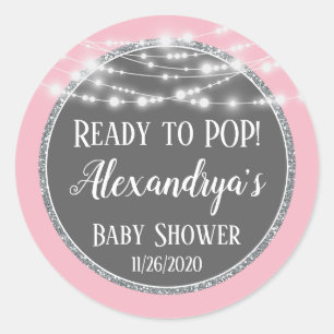 Pink Silver Ready to Pop Baby Shower Fevor Tags Runder Aufkleber