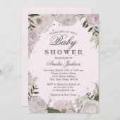 Pink Silver Rose Floral Baby Dusche Einladung (Vorne/Hinten)