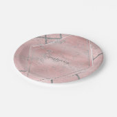 Pink & Silver Satin Sparkle Glam Designer Stil Pappteller (Schrägansicht)