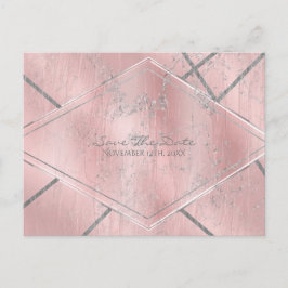 Pink & Silver Satin Sparkle Glam Save the Date Ankündigungspostkarte