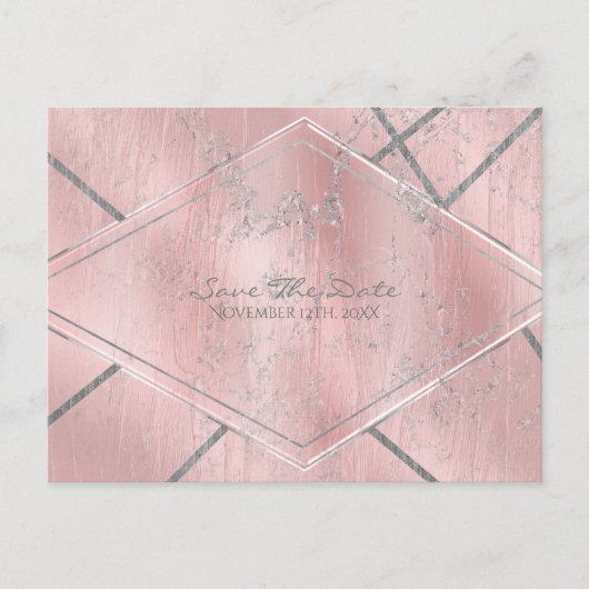 Pink & Silver Satin Sparkle Glam Save the Date Ankündigungspostkarte (Vorderseite)