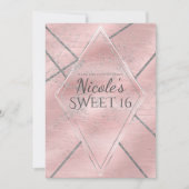 Pink & Silver Satin Sparkle Glam Sweet 16 Party Einladung (Vorderseite)