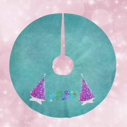 Pink Silver Shiny Trees Merry Christmas Colourful Polyester Weihnachtsbaumdecke