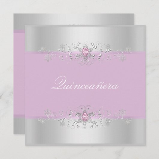 Pink & Silver Snow Gem Quinceanera Einladung (Vorne/Hinten)