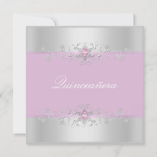 Pink & Silver Snow Gem Quinceanera Einladung