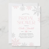 Pink Silver Snowflake Winter Bridal Shower Einladung (Vorderseite)