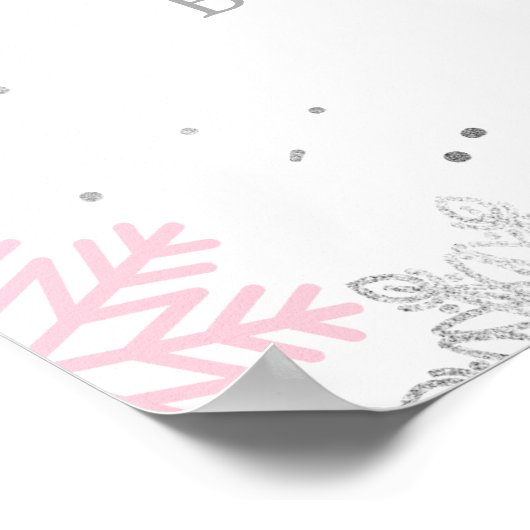 Pink Silver Snowflakes Baby Dusche Begrüßungszeich Poster (Ecke)