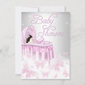 Pink & Silver Sparkle Butterfly Girl Babydusche Einladung (Vorderseite)