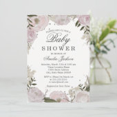 Pink Silver Sparkle Floral Baby Dusche Einladung (Stehend Vorderseite)