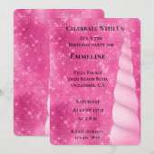 Pink Silver Sparkle Glam Unicorn Geburtstag Einladung (Vorne/Hinten)