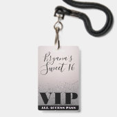 Pink Silver Sparkle Glitzer Glam Sweet 16 VIP Pass Ausweis (Front with Lanyard)