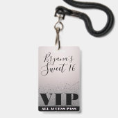 Pink Silver Sparkle Glitzer Glam Sweet 16 VIP Pass Ausweis (Back with Lanyard)