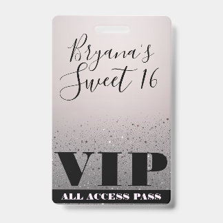 Pink Silver Sparkle Glitzer Glam Sweet 16 VIP Pass Ausweis