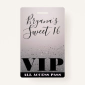 Pink Silver Sparkle Glitzer Glam Sweet 16 VIP Pass Ausweis (Vorderseite)