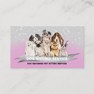 Pink Silver Sparkle Haustiersitter Hunde Spazierga Visitenkarte