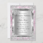 Pink Silver Sparkle Jewel Snowflake Quinceanera Einladung (Rückseite)