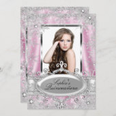 Pink Silver Sparkle Jewel Snowflake Quinceanera Einladung (Vorne/Hinten)