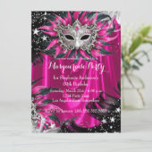 Pink Silver Sparkle Magical Night Masquerade Party Einladung (Stehend Vorderseite)
