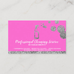 Pink Silver Sparkle Reinigung Maid Janitorial Visitenkarte