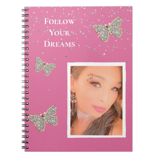 Pink Silver Sparkle Schmetterlinge Ihr Foto Notizblock (Vorderseite)